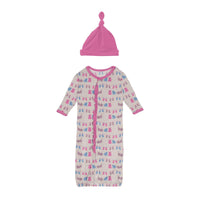 Print Ruffle Layette Gown Converter + Knot Hat Set