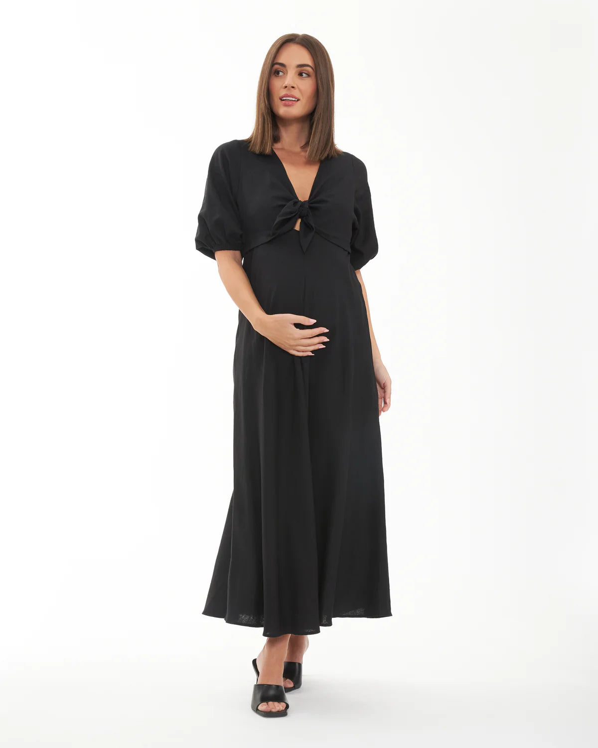 Ripe Maternity Camille Tie Front Linen Maxi Dress Black - Black Ripe Maternity Camille Tie Front Linen Maxi Dress Black - Black