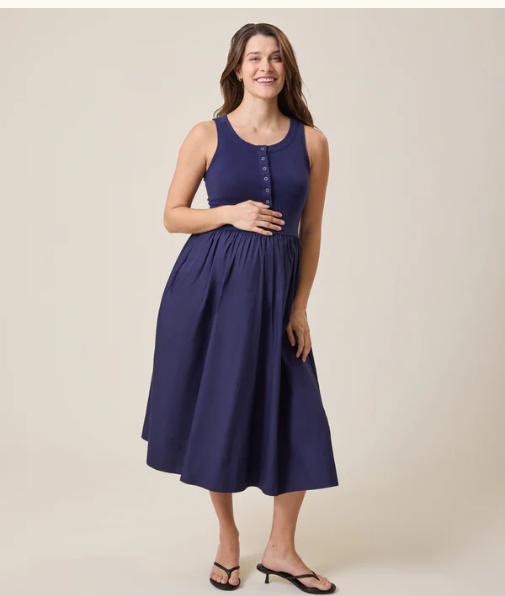 nursing midi dress Charlotte Mixed Media Nursing Midi Dress – Village Maternity