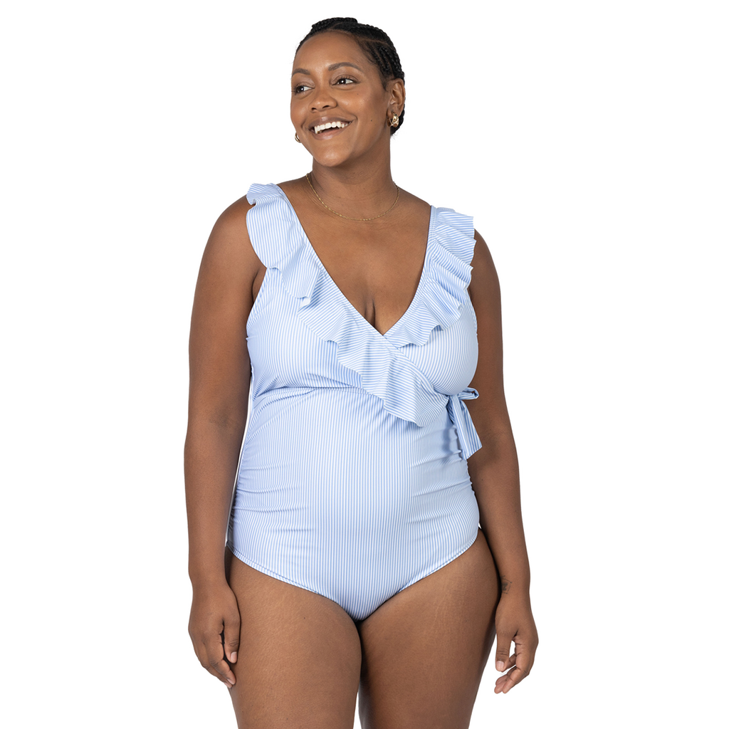 Crossover Maternity & Nursing Bikini Top | Coastal Stripe