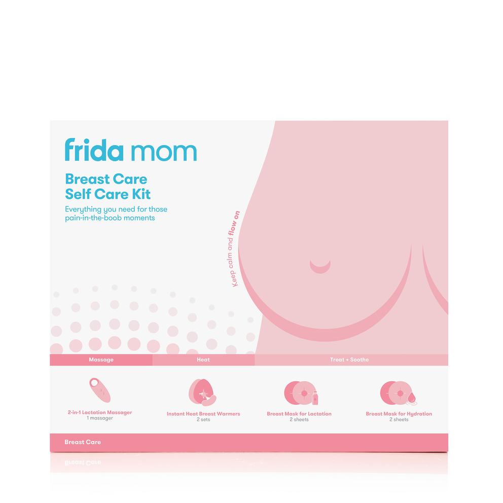 Frida Mom Breast Care Self Care Kit with 2-in-1 Lactation Massager,  Hydrating Mask Supplements, and Breast Warmer for Breastfeeding Relief, 7  Pieces 