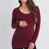 Ribbed Long Sleeve Maternity Henley Top