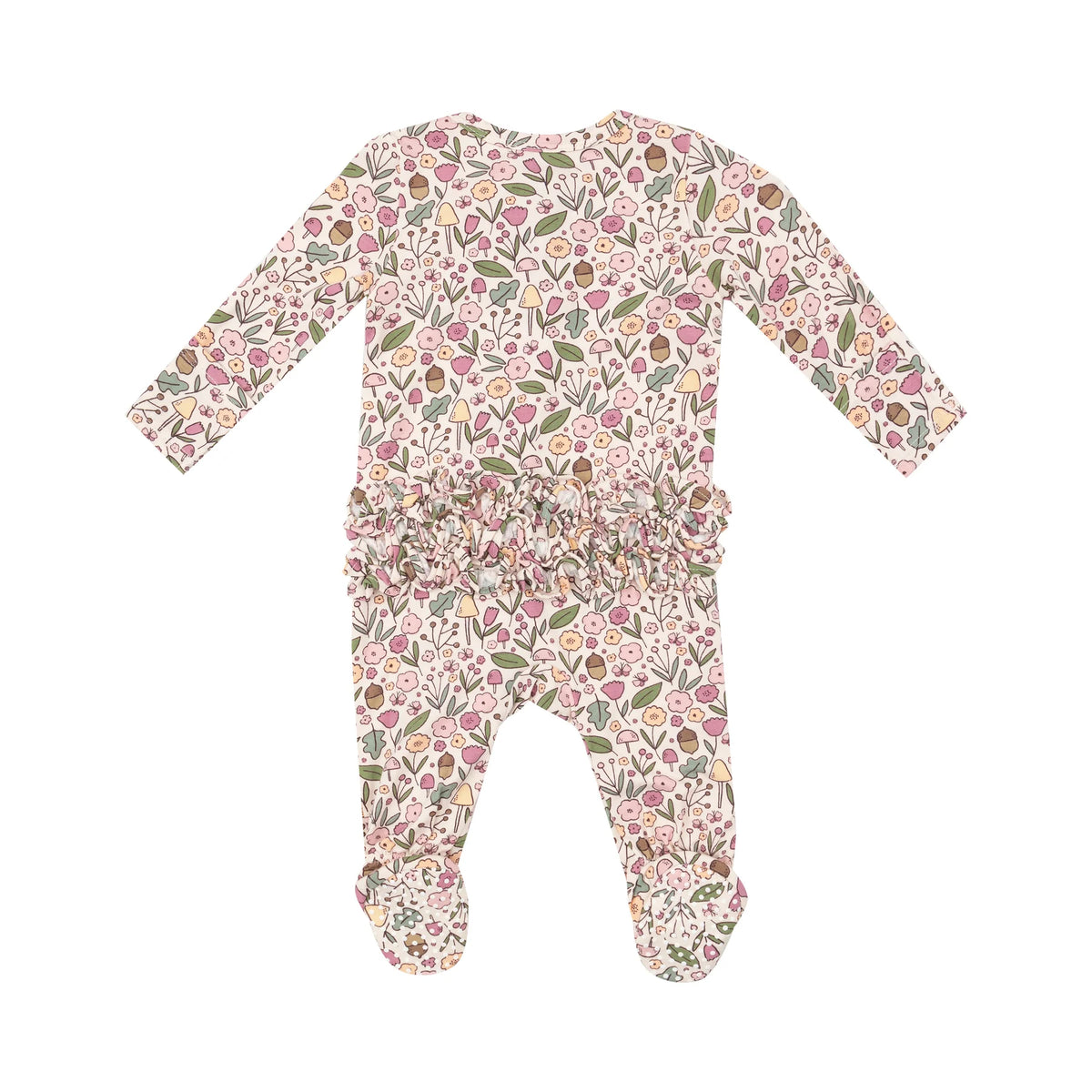 Acorn Floral Ruffle Two Way Zipper Footie