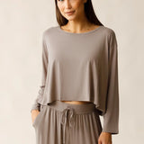 Aria Bamboo Casual Cropped Long Sleeve Top
