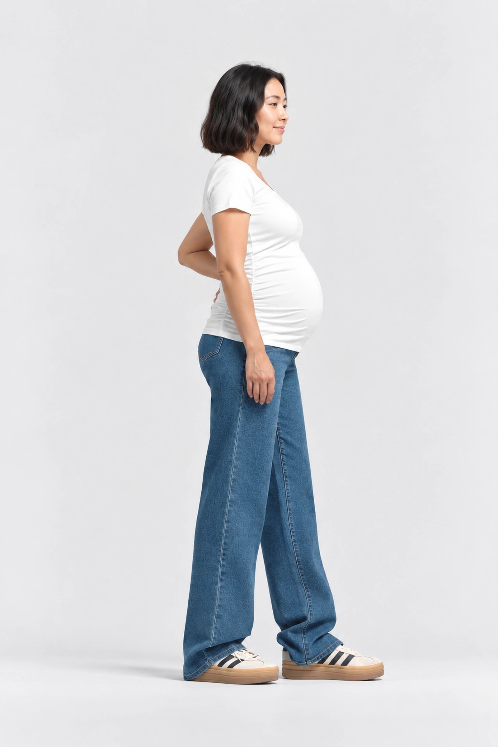 1822 Denim Baggy Straight Leg Maternity Jean with Bellyband, Iman, side view