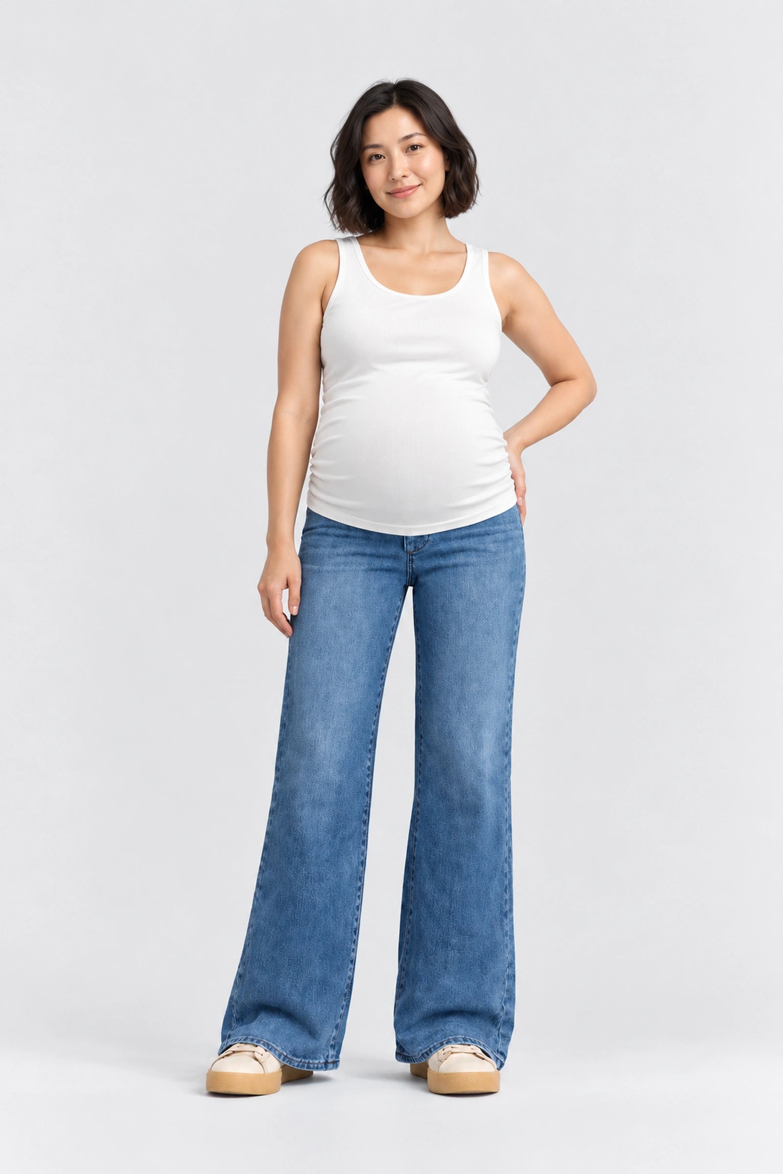 1822 Denim Maternity Better Butter Wide Leg Jean with Bellyband, Khari, front view