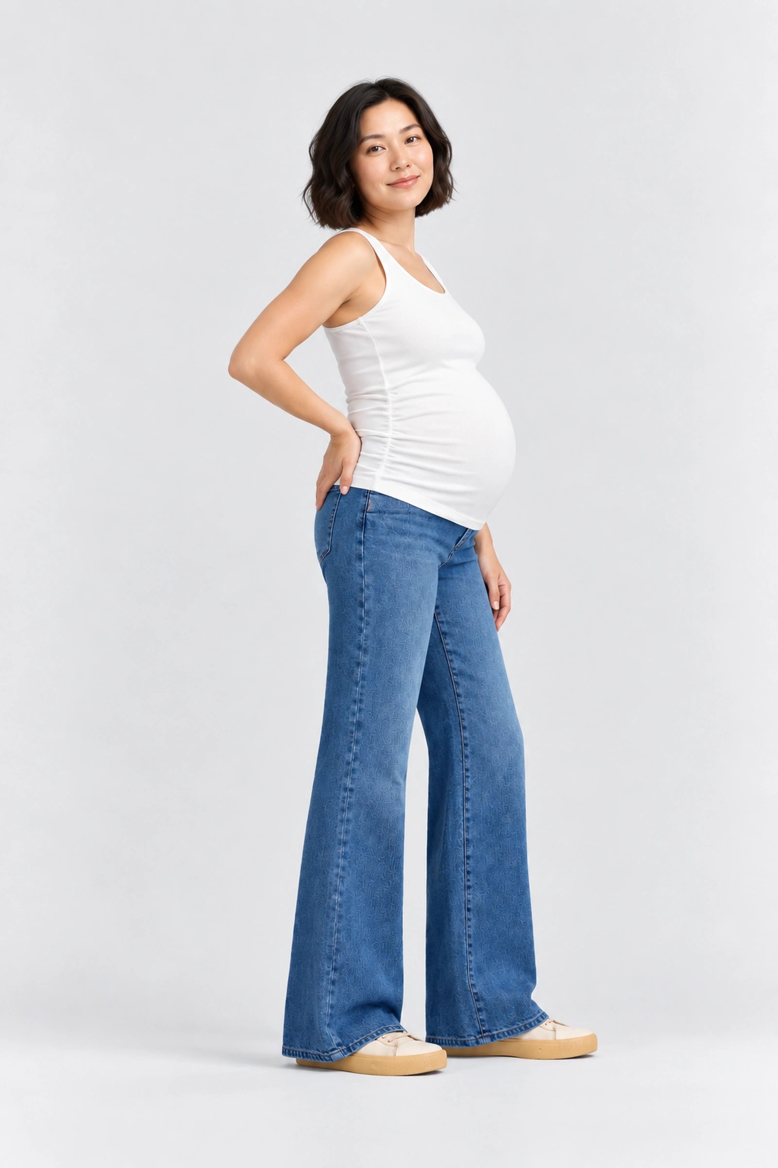 1822 Denim Maternity Better Butter Wide Leg Jean with Bellyband, Khari, side view