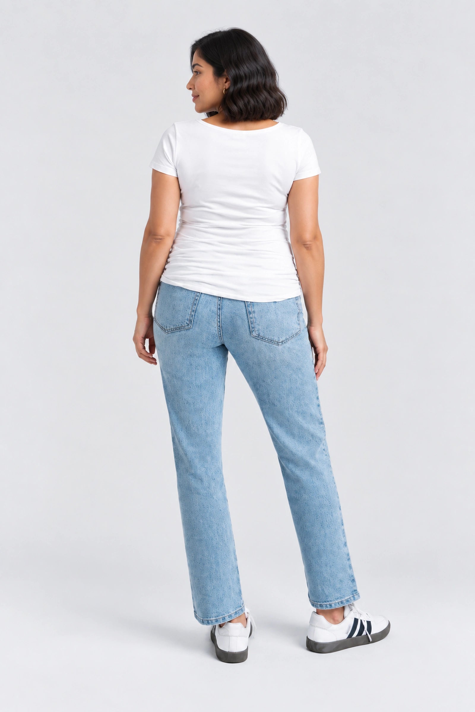 1822 Denim Maternity Dad Jean with Bellyband, Flora, back view