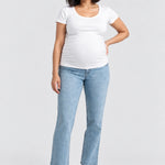 1822 Denim Maternity Dad Jean with Bellyband, Flora, front view