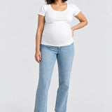 1822 Denim Maternity Dad Jean with Bellyband, Flora, front view