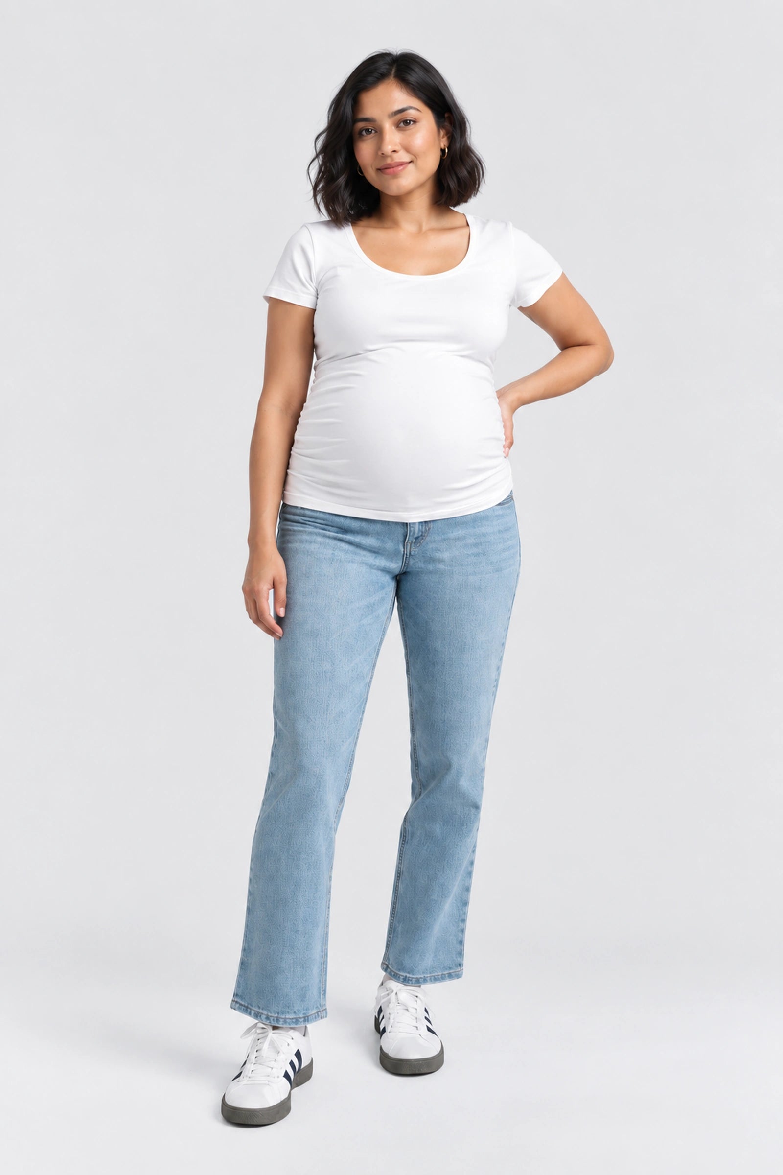 1822 Denim Maternity Dad Jean with Bellyband, Flora, front view