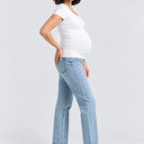 1822 Denim Maternity Dad Jean with Bellyband, Flora, side view