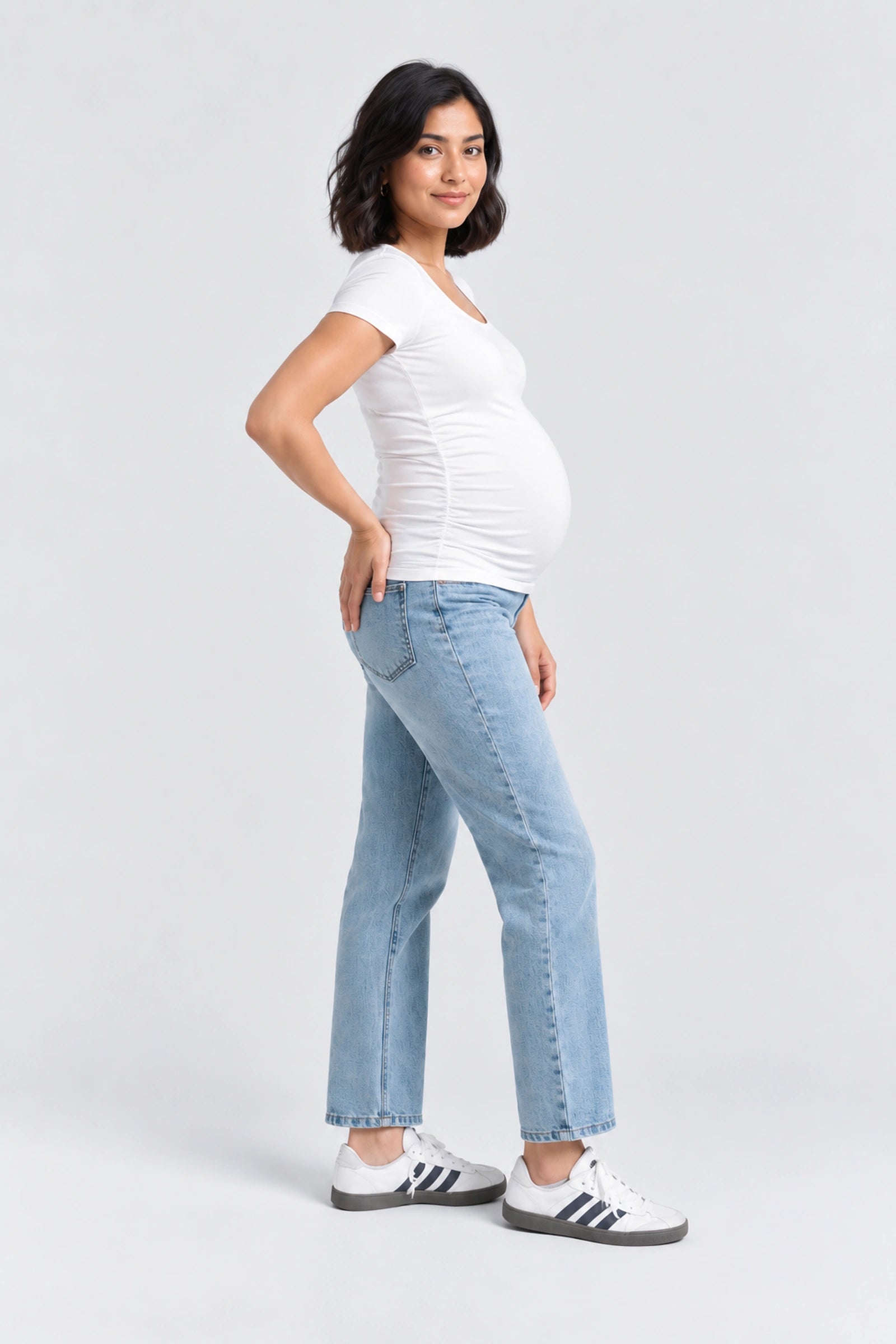 1822 Denim Maternity Dad Jean with Bellyband, Flora, side view