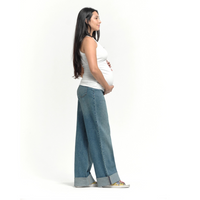 Maternity Roll Cuff Wide Leg Jean with Bellyband - Willa