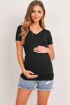 Basic V Neck Short Sleeve Maternity Tee with Ruched Side