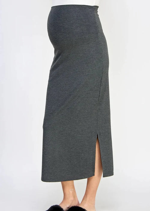 Rayon Modal Side Slit Maternity Midi Skirt