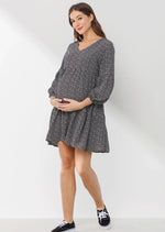 Peasant-Sleeve Babydoll Maternity Mini Dress