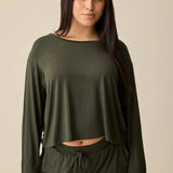 Aria Bamboo Casual Cropped Long Sleeve Top