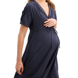 The V-Neck Gingham Seersucker Maternity Dress