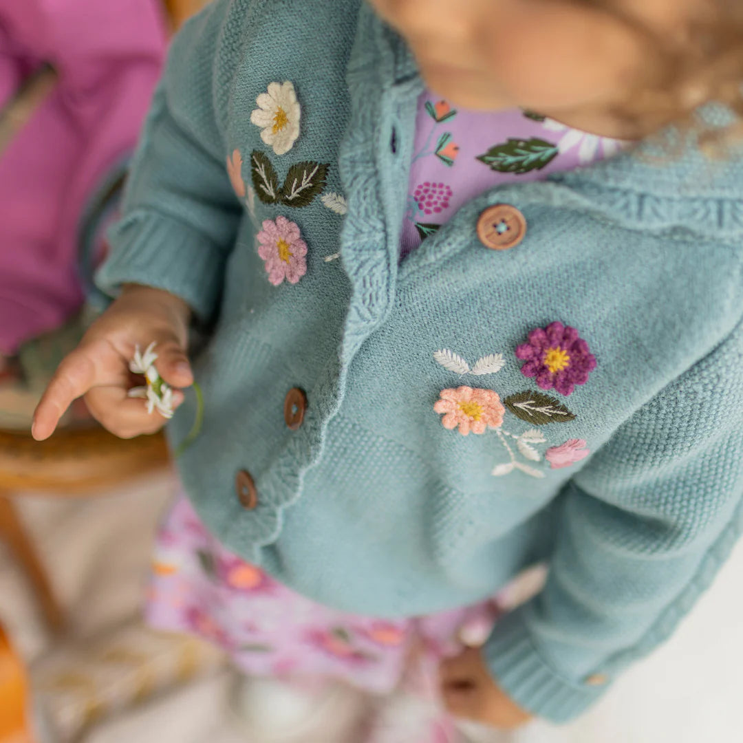 Cable Knit Floral Hooded Cardigan