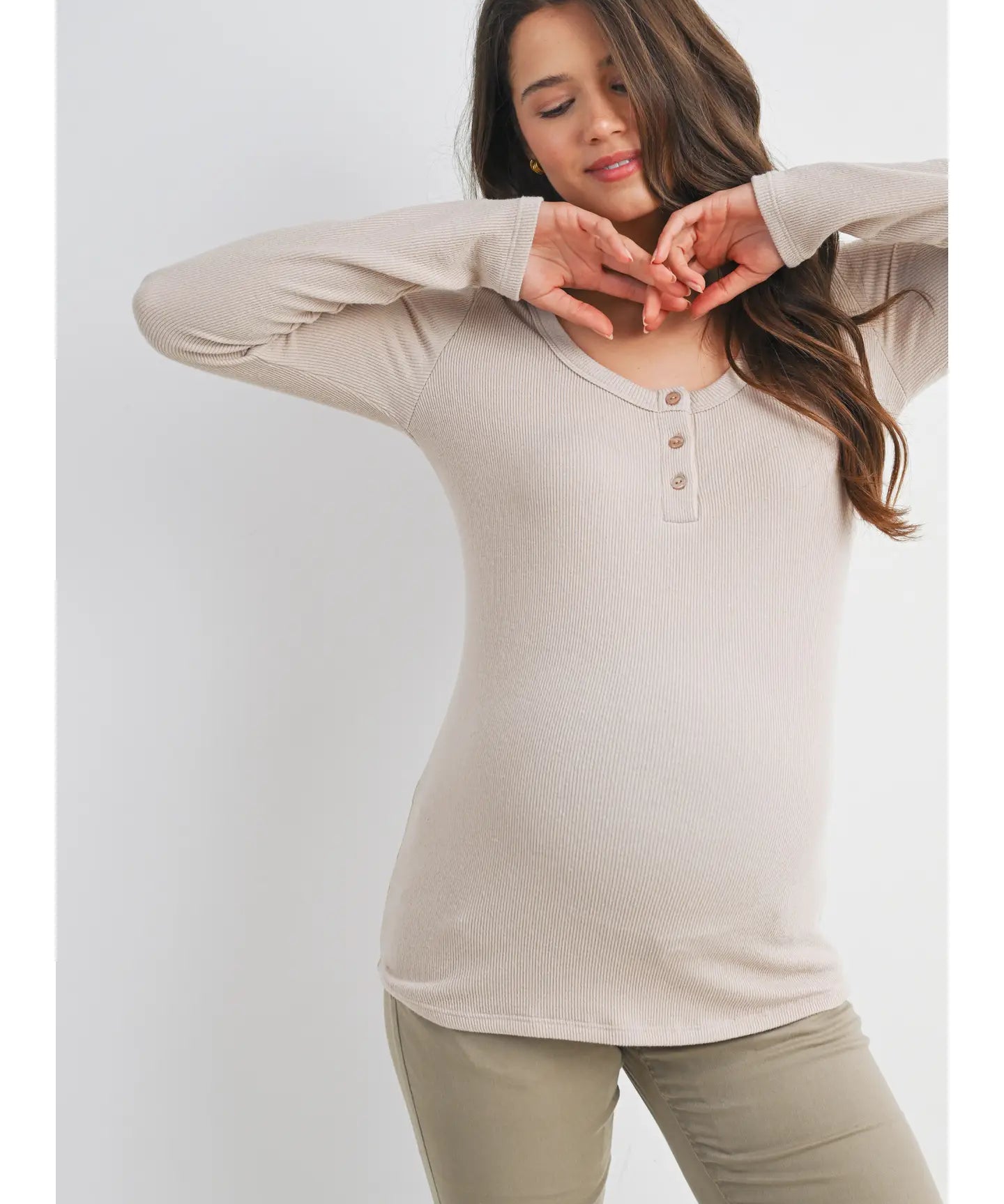 Ribbed Long Sleeve Maternity Henley Top