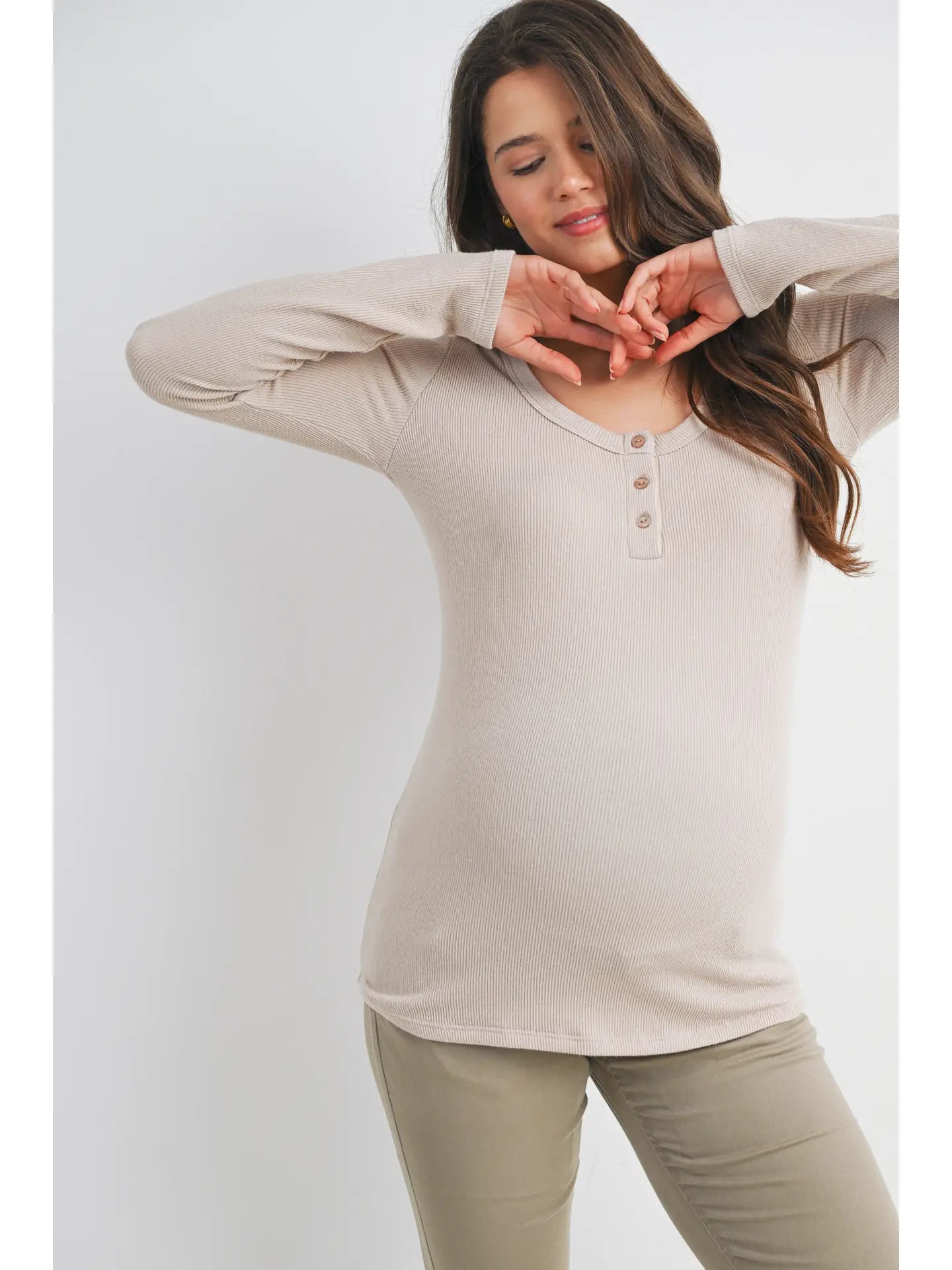 Ribbed Long Sleeve Maternity Henley Top