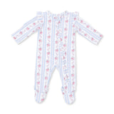 Anna Floral Stripe  2 Way Ruffle Sleeve Zipper Footie