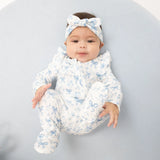 Blue Bows and Flowers  2 Way Ruffle Sleeve Zipper Footie