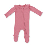 Solid Baroque Rose  2 Way Ruffle Sleeve Zipper Footie
