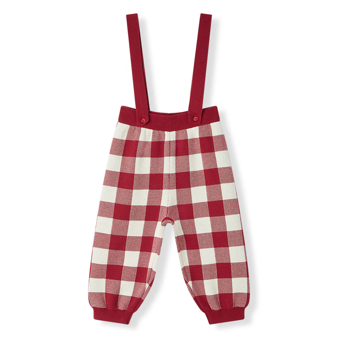 Red Gingham Knit Suspender Pants