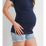 Basic V Neck Short Sleeve Maternity Tee with Ruched Side