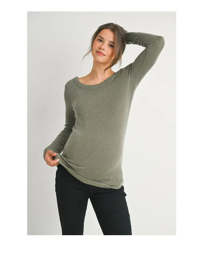 Scoop Neck Ribbed Long Sleeve Maternity Top