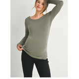Scoop Neck Ribbed Long Sleeve Maternity Top