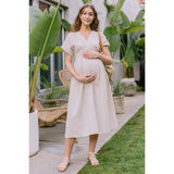 Surplice Dolman Sleeve Maternity Cotton Midi Dress