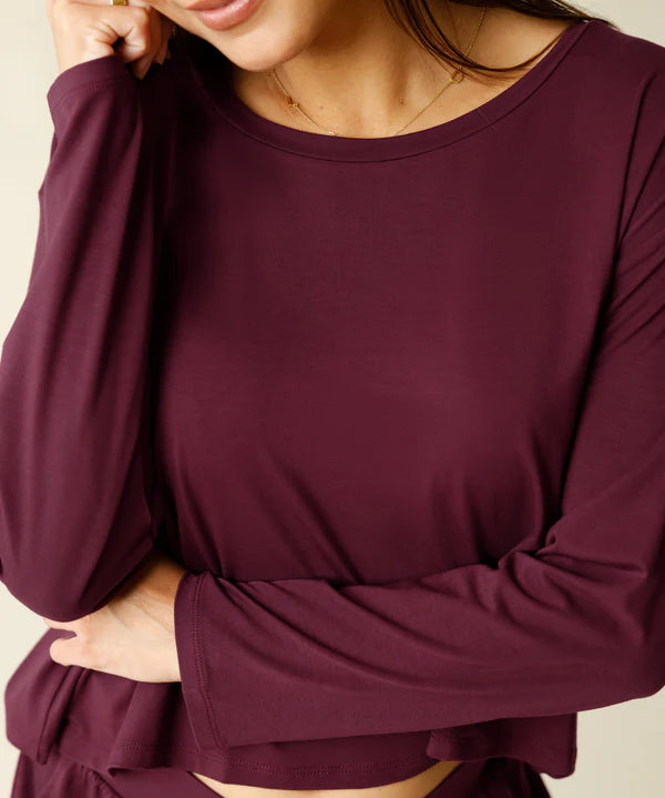 Aria Bamboo Casual Cropped Long Sleeve Top