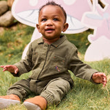 Olive Corduroy Magnetic Romper