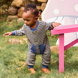 Olive + Navy Stripe Waffle Magnetic Romper