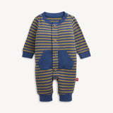 Olive + Navy Stripe Waffle Magnetic Romper