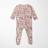 Print Footie with 2 Way Zipper in Baby Rose Scandinavian Animals