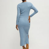 The Long Sleeve Ribbed Sweater Midi Maternity Dress