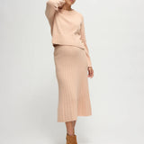 The Cozy Rib Knit Sweater Midi Maternity Skirt