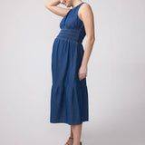 Mallorca Sleeveless Chambray Maternity Midi Dress