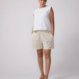 Smocked Waist Striped Linen Maternity Short