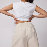 Smocked Waist Striped Linen Maternity Short