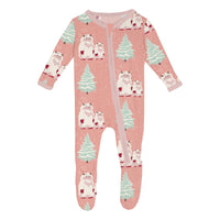 Holiday Print Footie with 2 Way Zipper