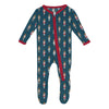 Holiday Print Footie with 2 Way Zipper