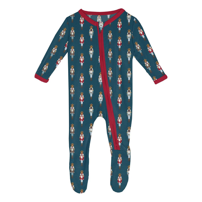 Holiday Print Footie with 2 Way Zipper