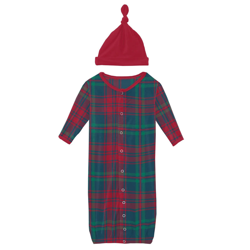 Holiday Print Layette Gown Converter + Single Knot Hat Set