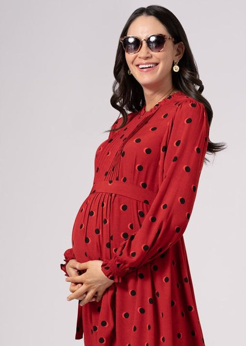 Red Polka Dot Maternity + Nursing Smock Dress