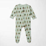 Print Footie with 2 Way Zipper in Aloe Rustic Trees
